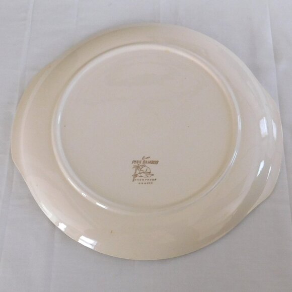 Vintage 1960s Salem China Pink Bamboo Pattern Tab Handled Serving Plate 10.75" - Picture 2 of 4